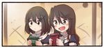  :d ashigara_(kantai_collection) black_eyes black_hair blush_stickers cable check_commentary commentary_request fang flashback game_boy haguro_(kantai_collection) hair_ornament handheld_game_console holding ido_(teketeke) kantai_collection long_hair multiple_girls open_mouth short_hair smile v-shaped_eyebrows younger 