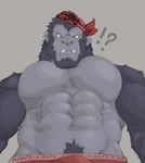  2016 ?! abs anthro ape bandanna biceps biped black_fur bulge clothed clothing confusion digital_media_(artwork) ear_piercing fangs fur gorilla grey_background grey_eyes grey_skin half-length_portrait hi_res looking_at_viewer looking_down low-angle_view male mammal muscular muscular_male pecs piercing pirate portrait primate pubes red_bottomwear red_clothing red_underwear simple_background solo standing thedragonred12 topless underwear 