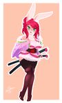  anthro big_breasts blush breasts clothing corset elbow_gloves female footwear fur gloves green_eyes hair hi_res high_heels japanese_clothing kimono lagomorph legwear lingerie makeup mammal nene_(nenerhea) nenerhea pink_fur rabbit red_hair shoes solo stockings thick_thighs 