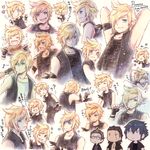  ;q arms_up blonde_hair blue_eyes boned_meat character_name chibi copyright_name dirty double_v eating final_fantasy final_fantasy_xv food gladiolus_amicitia gun ignis_scientia male_focus meat mocha_(tbc7500) multiple_boys multiple_views noctis_lucis_caelum one_eye_closed prompto_argentum rain sleeping sword thumbs_up tongue tongue_out v vest weapon whistling 