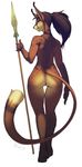  anthro butt c4camel facial_markings feline female looking_at_viewer mammal markings melee_weapon nude polearm pussy smile solo spear standing starfighter weapon woadedfox 