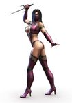  1girl ass black_hair breasts large_breasts mask mileena mortal_kombat sai_(weapon) slit_pupils weapon yellow_eyes 