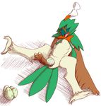  animal_genitalia anthro avian bird cloaca decidueye eyes_closed female nintendo oviposition owl pok&eacute;mon raised_leg strained the_coast_is_near video_games 