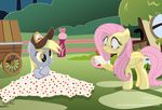  2017 blue_eyes blush building cutie_mark derpy_hooves_(mlp) duo equine feathered_wings feathers female fence feral fluttershy_(mlp) friendship_is_magic fur hair hat horse house letter mammal my_little_pony outside pegasus pink_hair pony shutterflyeqd wagon wings yellow_feathers yellow_fur 