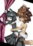  2017 ambiguous_penetration anthro balls black_fox black_fur black_hair blush breasts canine clothed clothing duo eyes_closed female fox fur goshaag hair kenjikanzaki05 male male/female mammal nastypoke_(character) open_mouth panties panties_aside penetration sex shen_lei_fan skirt topless underwear wolf 