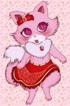  &lt;3 blush cat chest_tuft clothed clothing cute dress feline female floral_background flower fluffy fluffy_tail fur furvy garnet_(jewelpet) jewelpet jewelry lipstick makeup mammal pink_eyes pink_fur plant ribbons ring rose sanrio tongue tongue_out topless tuft 