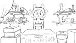  2017 anthro blush box breasts canine cleavage clothed clothing digital_media_(artwork) english_text feline female hair hybrid looking_at_viewer mammal monochrome sex_toy simple_background sketch smile solo tem temmie_(undertale) text tg-0 tube_top undertale video_games white_background 