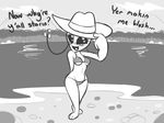  2016 alien barefoot bikini black_eyes blush bow breasts cassidy clothed clothing cute english_text female freckles gray_alien hat humanoid lake looking_at_viewer navel open_mouth outside sky smile solo source_request swimsuit text unknown_artist water 