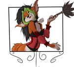  anthro canine clothed clothing collar corset feather_duster female fennec fox lingerie mammal name_tag smile solo sparky-corpsee wide_hips 
