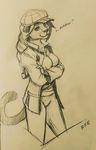  2015 allatir anthro clothed clothing crossed_arms feline female hat mammal sketch smile solo standing traditional_media_(artwork) 