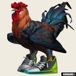  2018 avian bird chicken clothed clothed_feral clothing digital_media_(artwork) feathered_wings feathers feral footwear kuroame male shoes simple_background solo standing wings 