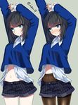  black_hair black_legwear blue_eyes commentary_request crotch_seam juke legwear_under_shorts midriff multiple_views navel original pantyhose pantyhose_under_shorts shirt shorts sweater thighband_pantyhose 