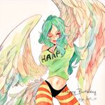  1girl artist_request breasts curvy female green_hair large_breasts long_hair monet_(one_piece) monster_girl one_piece wings 
