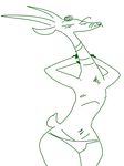  2017 antelope anthro armpits clothed clothing disney fan_character green_and_white hands_behind_head male mammal monochrome nipples pose simple_background solo the_weaver the_weaver_(character) topless white_background zootopia 