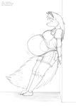  bare_belly barefoot belly big_belly canine clothed clothing female fox jewelry leokitsune mammal monochrome nancy necklace pregnant simple_background sketch 