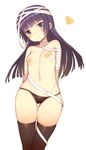  bandaged_arm bandaged_head bandages bandaid bandaids_on_nipples bangs black_hair black_legwear black_panties blunt_bangs blush breasts closed_mouth cowboy_shot eyebrows_visible_through_hair frown gokou_ruri heart highres hime_cut long_hair looking_at_viewer navel ore_no_imouto_ga_konna_ni_kawaii_wake_ga_nai panties pasties purple_hair ruiten shiny shiny_hair sidelocks simple_background skindentation small_breasts solo stomach thigh_gap thighhighs topless unaligned_breasts underwear underwear_only white_background 