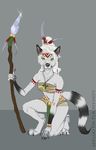  adeloo anthro canine clothing crouching female jewelry loincloth looking_at_viewer mammal melee_weapon necklace polearm solo spear tribal weapon 