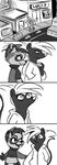  2017 anthro claws clothed clothing comic disney duo ear_piercing english_text fan_character female greyscale hoodie hugh_muskroura inkyfrog male mammal monochrome piercing raccoon restricted_palette roxy_(inkyfrog) skunk story story_in_description text zootopia 