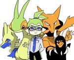  alakazam blue_eyes commentary_request company_connection domino_mask flygon gen_1_pokemon gen_2_pokemon gen_3_pokemon glasses green_hair houndoom inkling manectric mask nana_(raiupika) pokemon pokemon_(creature) ponytail splatoon_(series) splatoon_1 tentacle_hair 