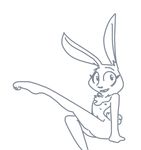 2017 anthro black_and_white disney female flat_chested judy_hopps lagomorph looking_at_viewer mammal monochrome nipples nude rabbit raised_leg simple_background sitting smile solo the_weaver white_background zootopia 