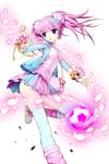  bag ball bell blue_eyes blue_legwear bracelet comiccho earrings flower handbag highres jewelry jingle_bell nari_(soccer_spirits) official_art open_mouth pink_hair shoes skirt sneakers soccer_ball soccer_spirits solo standing standing_on_one_leg thighhighs transparent_background twintails wristband 