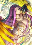  1girl breastplate breasts cleavage fate/grand_order fate_(series) gorgon gorgon_(fate) large_breasts long_hair navel purple_eyes purple_hair revealing_clothes rider scales very_long_hair 