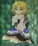  bad_id bad_pixiv_id blonde_hair green_eyes mari_audio mary_janes mizuhashi_parsee pointy_ears scarf shoes sitting solo touhou wrist_cuffs 