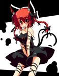  alternate_costume animal_ears braid breasts cat_ears cat_tail dress eyebrows fang gin_(shioyude) hair_ribbon highres kaenbyou_rin medium_breasts multiple_tails open_mouth red_eyes red_hair ribbon short_hair solo strap_slip tail touhou twin_braids twintails 