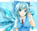  blue_eyes blue_hair bow cirno haineko_(violette) hair_bow solo touhou wings 