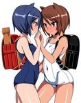  alternate_color animal_ears arcana_heart backpack bad_id bad_pixiv_id bag blue_hair brown_eyes brown_hair cat_ears daidouji_kira flat_chest highres multiple_girls one-piece_swimsuit orochi_itto player_2 school_swimsuit short_hair swimsuit white_school_swimsuit white_swimsuit 