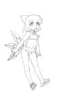  bikini bow choker cirno greyscale hair_bow kuontendou lineart monochrome navel open_mouth ribbon_choker sandals short_hair smile solo swimsuit touhou wings 