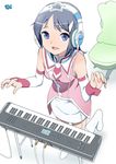  blue_eyes hands headphones idolmaster idolmaster_dearly_stars instrument kawasaki_kazuhiko mizutani_eri silver_hair solo synthesizer 