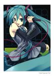  absurdres cradle_(artist) detached_sleeves hatsune_miku highres long_hair microphone misaki_kurehito scan solo twintails very_long_hair vocaloid 