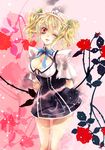  blonde_hair borrowed_character bow breasts cleavage drill_hair flower large_breasts lee_sun_young maid_headdress mole mole_under_eye one_eye_closed original red_eyes solo twintails 