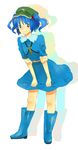  bad_id bad_pixiv_id blue_eyes blue_hair boots hair_bobbles hair_ornament hat highres kawashiro_nitori key pocket sleeves_rolled_up solo touhou twintails 