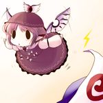  2girls brown_hair chibi flying hat highres motion_lines multiple_girls mystia_lorelei saigyouji_yuyuko touhou wings yume_shokunin 