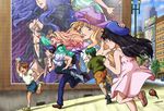  3girls beret black_hair blonde_hair blue_eyes blue_hair bracelet brown_hair child cowboy_hat dress earrings green_hair guld_goa_bowman guvava hat hirasawa_meio isamu_dyson jewelry long_hair macross macross_7 macross_frontier macross_frontier:_itsuwari_no_utahime macross_plus multiple_boys multiple_girls myung_fang_lone necktie ponytail ranka_lee red_eyes saotome_alto sheryl_nome short_hair single_earring time_paradox western 