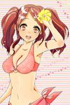  amagami bad_id bad_pixiv_id bikini brown_eyes brown_hair flower nakata_sae open_mouth ruriruno smile solo swimsuit twintails 