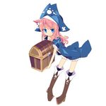  animal_ears blue_eyes boots cat_ears cross-laced_footwear hat kanikama knee_boots original paw_print pink_hair pirate pirate_hat solo treasure_chest 