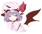  bat_wings hat nekotama_(pixiv34129) purple_hair red_eyes remilia_scarlet ribbon solo touhou upper_body wings 