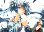  aqua_eyes aqua_hair arika_(sui_menka) bad_id bad_pixiv_id detached_sleeves flower hair_flower hair_ornament hatsune_miku long_hair necktie simple_background solo twintails very_long_hair vocaloid 