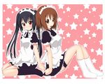  back-to-back black_hair brown_eyes brown_hair hirasawa_yui k-on! long_hair maid multiple_girls nakano_azusa short_hair sk_(buta) twintails 