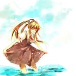  air bad_id bad_pixiv_id blonde_hair closed_eyes kamio_misuzu long_hair mikimura ponytail school_uniform solo splashing wading water 