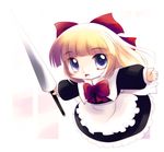  blonde_hair blue_eyes chibi hair_ribbon highres ribbon shanghai_doll solo touhou yume_shokunin 