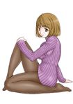  brown_eyes brown_hair feet legs original pantyhose short_hair simple_background solo sweater uraharukon 