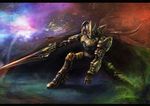  armor bad_id bad_pixiv_id cape fighting_stance full_armor hayaken helmet holding holding_weapon huge_weapon kamen_rider kamen_rider_blade kamen_rider_blade_(series) light looking_at_viewer magic male_focus solo sword weapon 