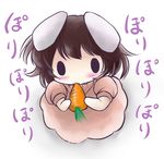  :3 animal_ears blush brown_hair bunny_ears carrot chewing chibi eating inaba_tewi simple_background solo touhou yume_shokunin |_| 