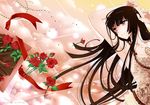  alternate_costume black_hair flower hime_cut houraisan_kaguya long_hair pink_eyes pping rose solo touhou 