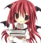  bad_id bad_pixiv_id book head_wings holding holding_book koakuma kokonidarekairu long_hair red_eyes red_hair solo touhou wings 