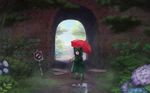  black_hair boots child esukee flower frog hydrangea looking_at_viewer nature original puddle rain raincoat road_sign rubber_boots scenery short_hair sign snail solo tunnel umbrella wallpaper younger 